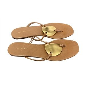Tory Burch Patos Gold Medallion Thong Sandals Caramel Size 7